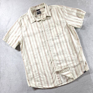 Prana Short Sleeve Button Down Shirt Mens M Standard Fit Tan Stripe